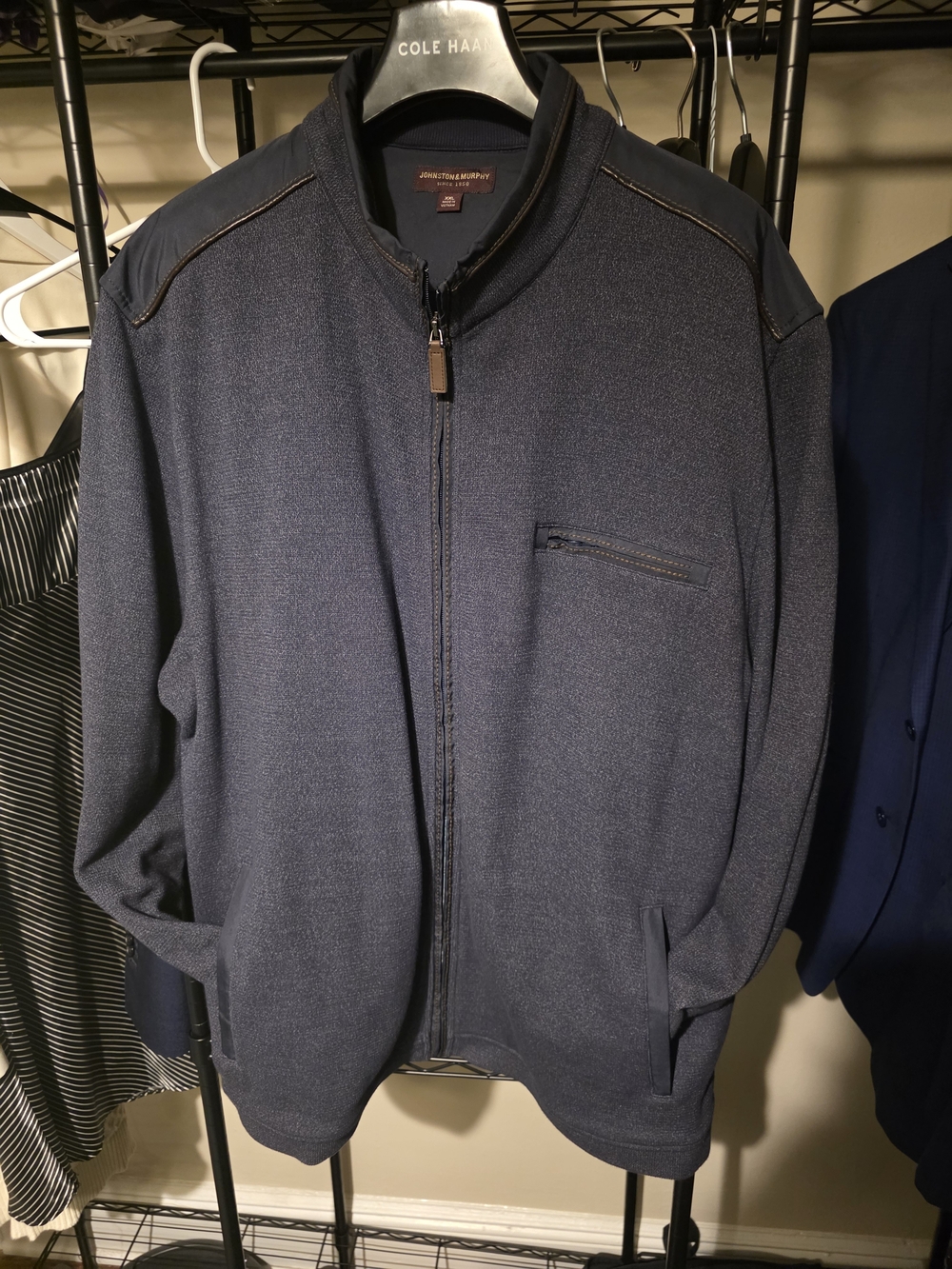 Navy Johnston & Murphy Melange Knit Full-Zip